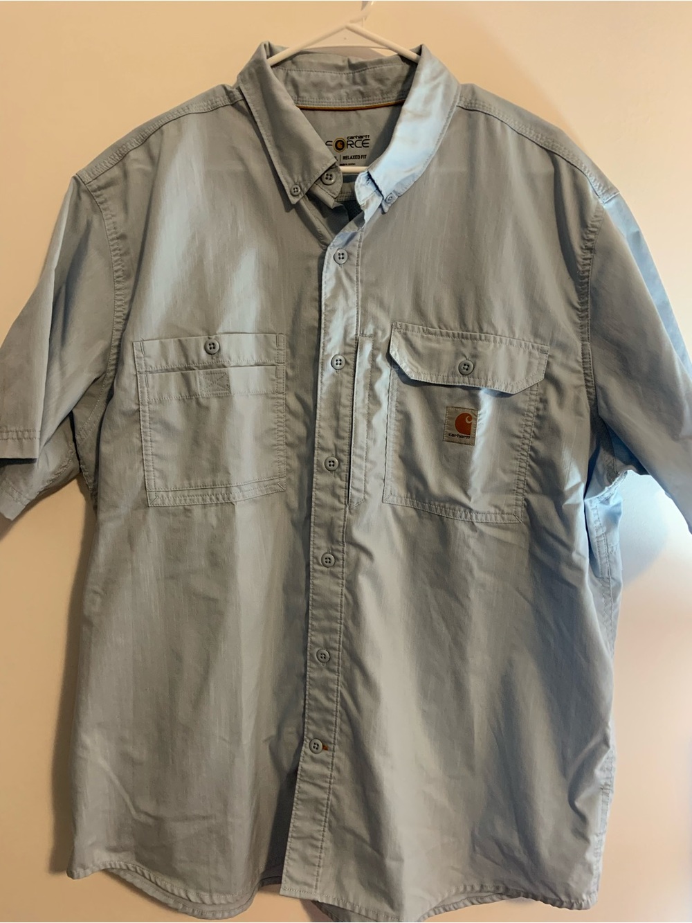 Carhartt Men’s Pale Blue Short-Sleeve Button-Down Work Shirt